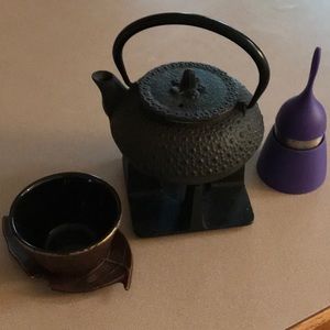 🖤🫖💜 Antique & Teavana Personal Tea Set 9 Piece Set Cast Iron & Steel Strainer